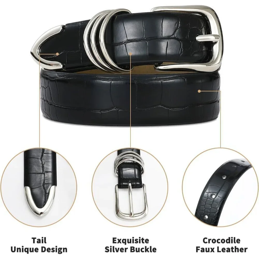 Women's Leather Belt with Gold Buckle Elegant Waist Accessory for Jeans Dress